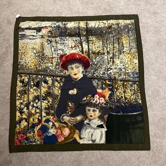 1980s Vintage Square Art Scarf, Two Sisters on the Terrace by Pierre-Auguste Ren - Picture 1 of 6